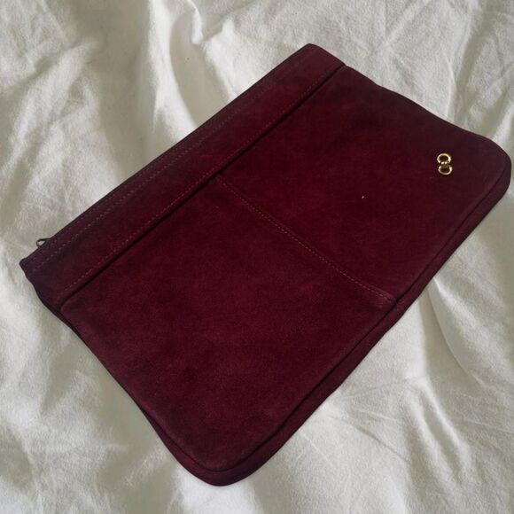 Source Unknown Handbags - Glam Regency Preppy Old Money Heritage Twee Suede Leather Clutch Small Hand Bag